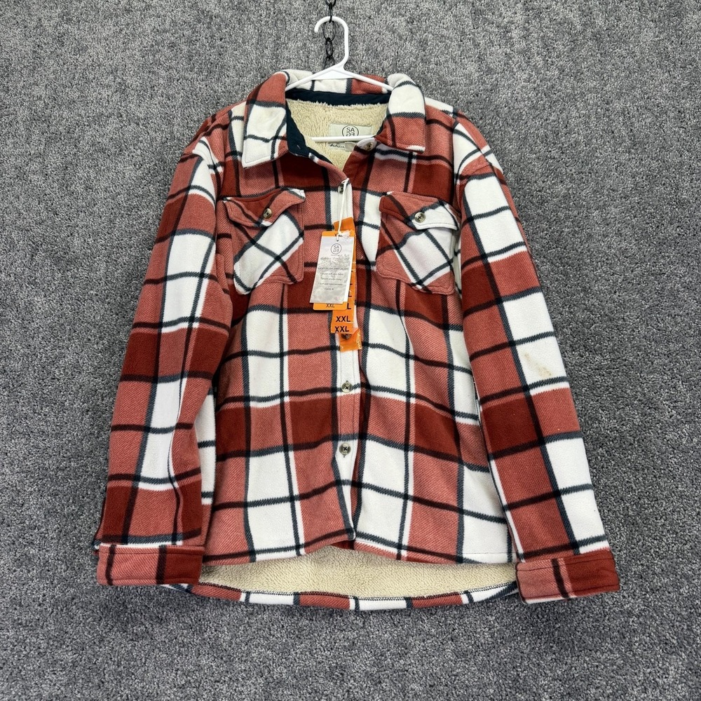 SAEG Collective Jacket Womens XXL Red Plaid Sherpa Lined Fleece Shirt Jacket